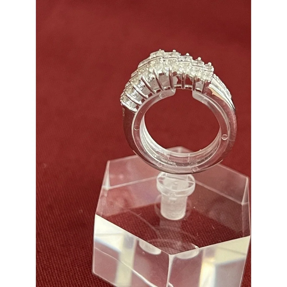 NEW PGL $1035.00 STUNNING SZ 7.5 1CT 3 ROW LAB CREATED DIAMOND DINNER RING (642)